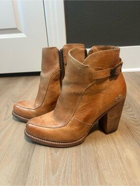 Bed Stu Tan Leather Block Heel Ankle Boots